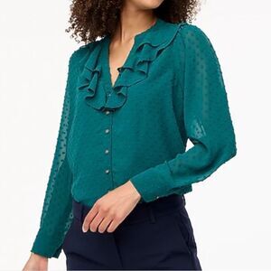 JCrew ruffle clip dot blouse